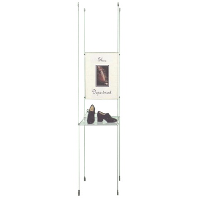 Glass shelving with poster holder